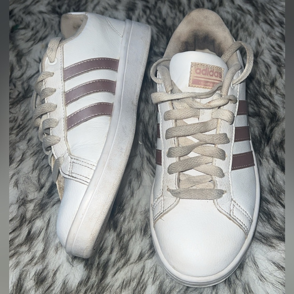 Adidas White Shoe with rose gold/blush accent